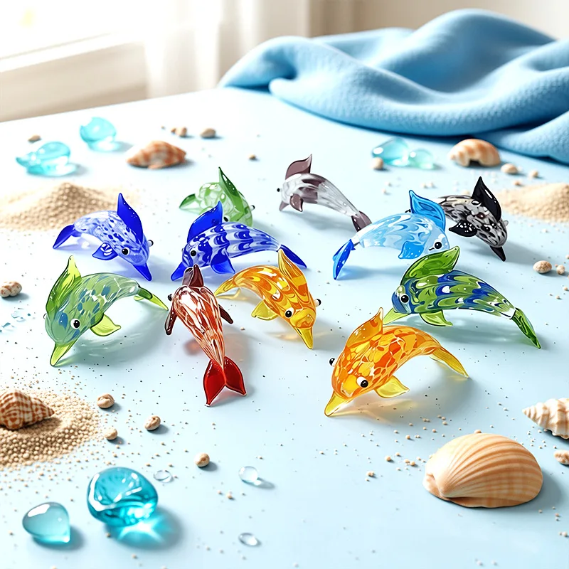 Marine Aquarium Europe - Handmade Mini Glass Dolphin Figurine Colorful